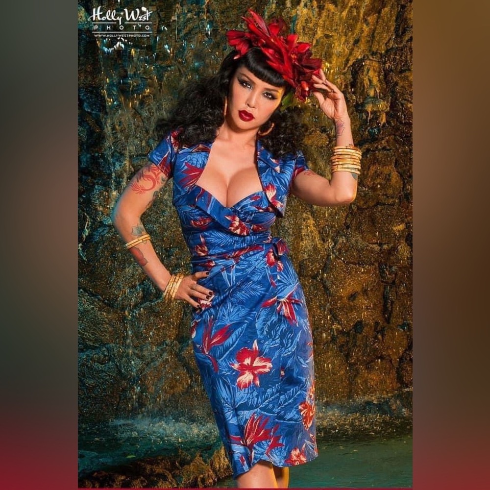 Deadly Dames Blue Malibu Tiki Dress Size S